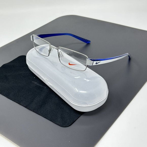 Nike Eyeglasses 8065 054 Silver and Blue Rectangular Frame 51[]17 145